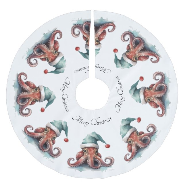 Jupon De Sapin En Polyester Brossé Octopus Christmas Joy, coutume (Devant)