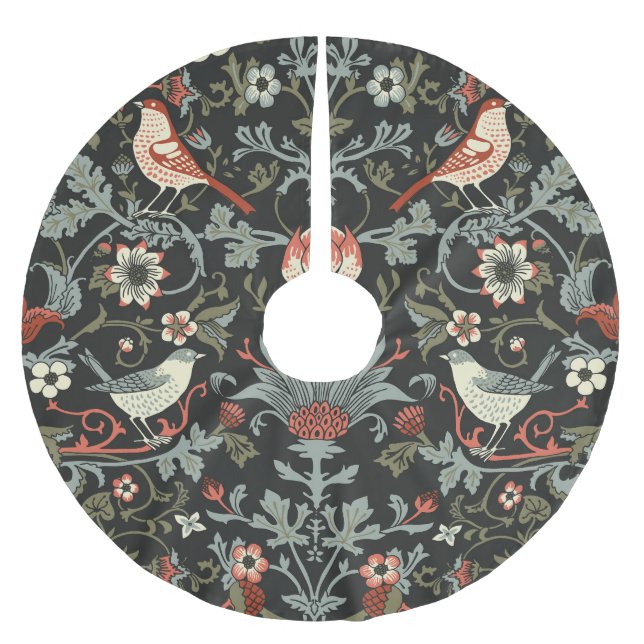 Jupon De Sapin En Polyester Brossé Oiseaux floraux Vintages foncés enchantés (Devant)