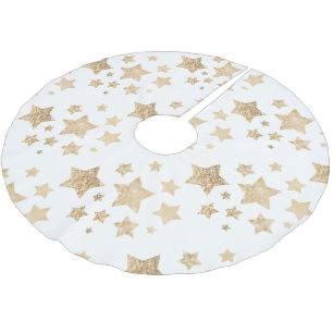 Jupon De Sapin En Polyester Brossé Or étincelant étoiles Joyeux Noël blanc