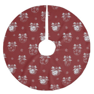 Jupon De Sapin En Polyester Brossé Ornement de vacances rouge et blanc Toile De Jouy