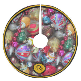 Jupon De Sapin En Polyester Brossé Ornements de Noël avec perles et monogramme