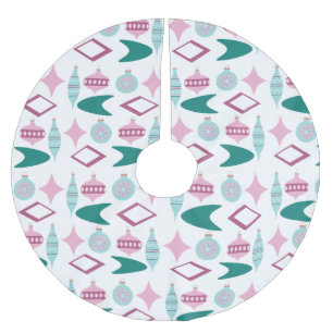 Jupon De Sapin En Polyester Brossé Ornements de Noël rétro rose et turquoise