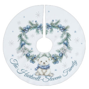 Jupon De Sapin En Polyester Brossé Ours polaire mignon et feuillage de Noël