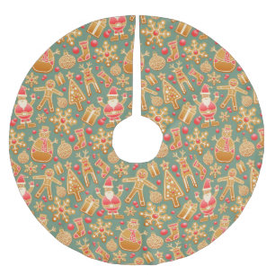 Jupon De Sapin En Polyester Brossé pain d'épices père Noël jupe d'arbre de Noël