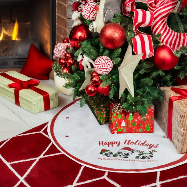 Jupon De Sapin En Polyester Brossé Pandas de Noël personnalisés (Créateur téléchargé)