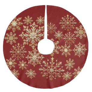 Jupon De Sapin En Polyester Brossé Papier cadeau de Noël or et rouge à flocon de neig