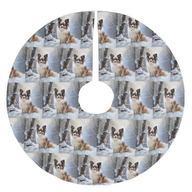 Jupon De Sapin En Polyester Brossé Papillon Laisser neiger Noël (Devant)