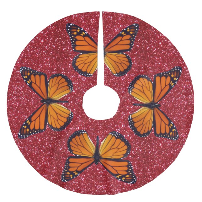 Jupon De Sapin En Polyester Brossé Papillon orange Sur Jupe Arbre Parties scintillant (Devant)