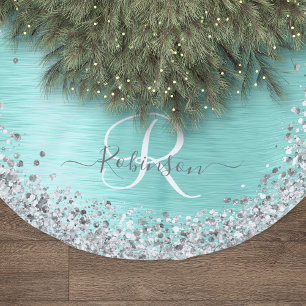 Jupon De Sapin En Polyester Brossé Parties scintillant argentée turquoise en métal br