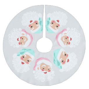 Jupon De Sapin En Polyester Brossé Pastel Santa Claus fait face à Noël Vintage