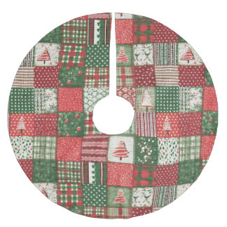 Jupon De Sapin En Polyester Brossé Patchwork Christmas 