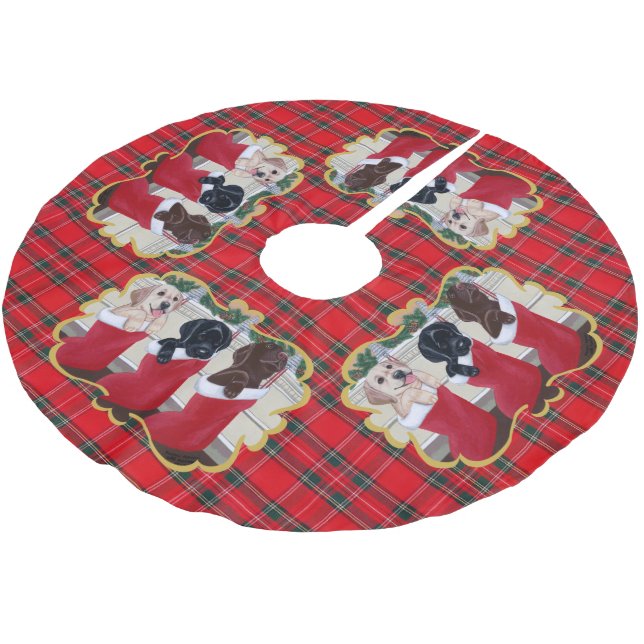 Jupon De Sapin En Polyester Brossé Peinture de Noël de chiots de labrador retriever (Angle)