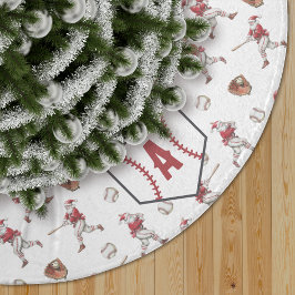 Jupon De Sapin En Polyester Brossé Père Noël de baseball Monogramme de plaque de base