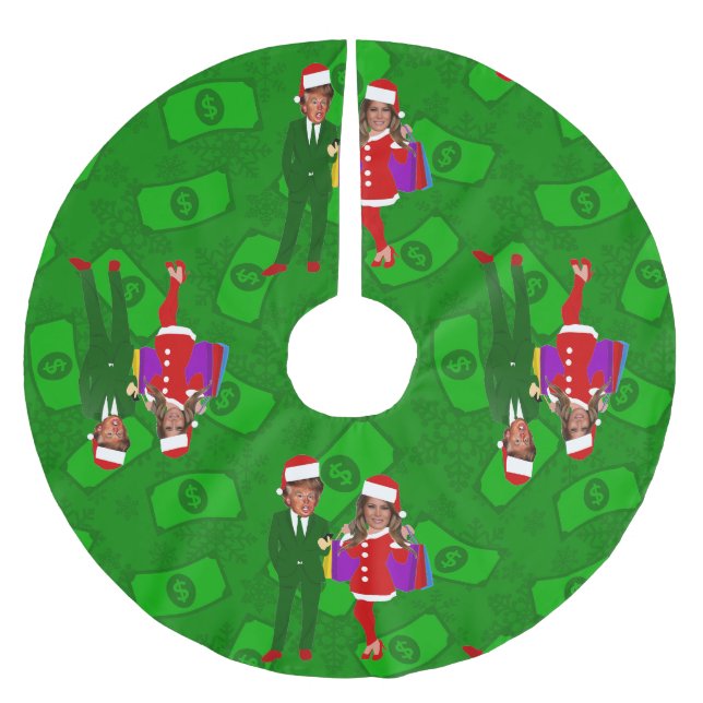 Jupon De Sapin En Polyester Brossé père Noël donald melania trump argent de noël (Devant)