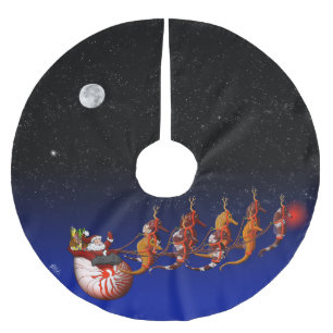 Jupon De Sapin En Polyester Brossé Père Noël et hippocampe Sleigh