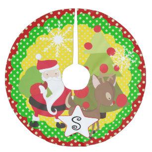 Jupon De Sapin En Polyester Brossé Père Noël et Reindeer Noël 2 Jupe d'arbre de Noël