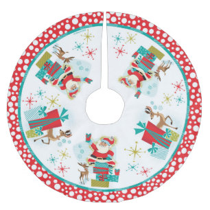 Jupon De Sapin En Polyester Brossé Père Noël Rétro Avec Cadeaux