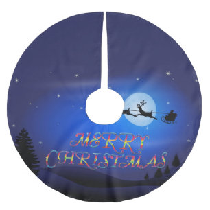 Jupon De Sapin En Polyester Brossé Père Noël sur une lune bleue