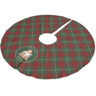 Jupon De Sapin En Polyester Brossé Père Noël Tartan Plaid Noël avec nom