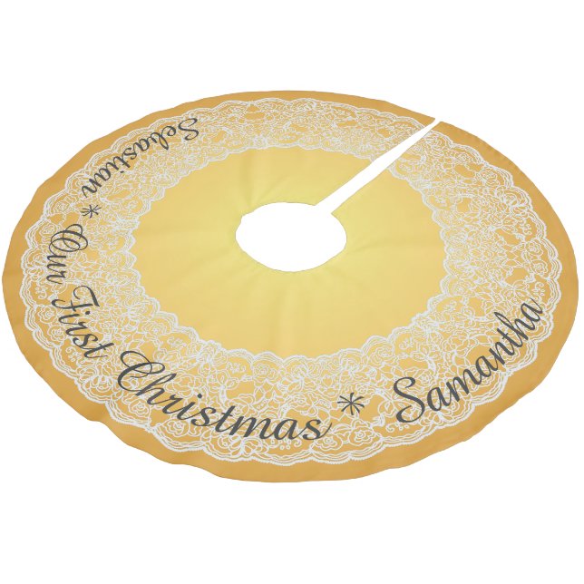 Jupon De Sapin En Polyester Brossé PERSONNALISER CE TEXTE COURVÉ Or Vintage dentelle (Angle)