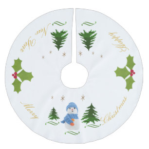 Jupon De Sapin En Polyester Brossé Personnaliser, Snowman, sapin de Noël, brindille