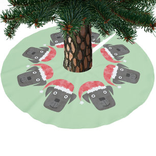 Jupon De Sapin En Polyester Brossé Petit chien noir à Santa Hat