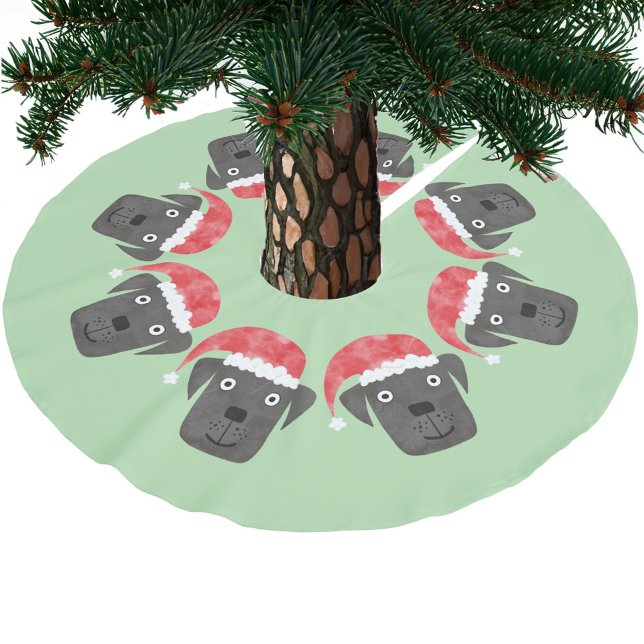 Jupon De Sapin En Polyester Brossé Petit chien noir à Santa Hat (Fun black dogs in Santa hats festive Christmas tree skirt for animal and pet lovers)