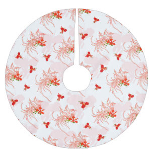 Jupon De Sapin En Polyester Brossé Phoenix Oiseau Et Phoenix Fleur Motif Sans Faille