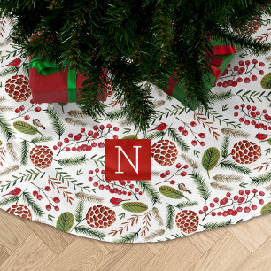 Jupon De Sapin En Polyester Brossé Pine cone cardinal Christmas monogram