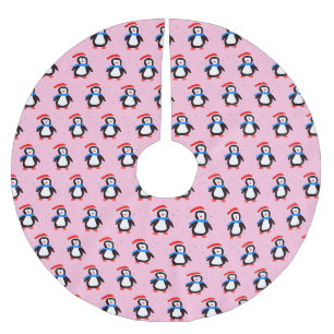 Jupon De Sapin En Polyester Brossé Pingouin hivernal neige