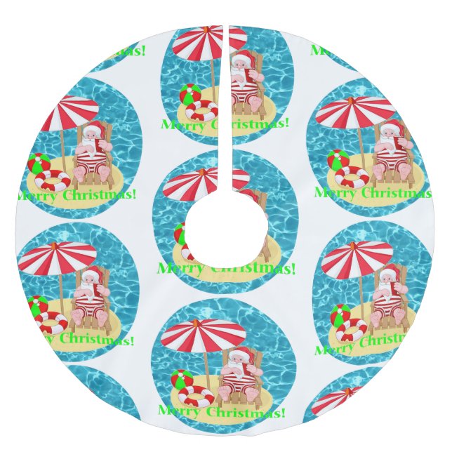 Jupon De Sapin En Polyester Brossé plage santa claus (Devant)
