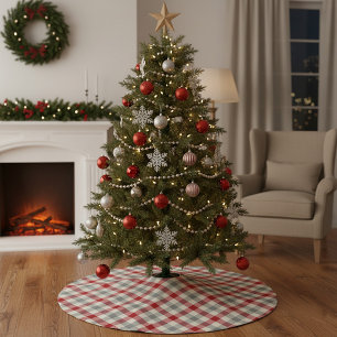 Jupon De Sapin En Polyester Brossé Plaid à la ferme rouge et grise