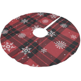 Jupon De Sapin En Polyester Brossé Plaid et Snowflakes
