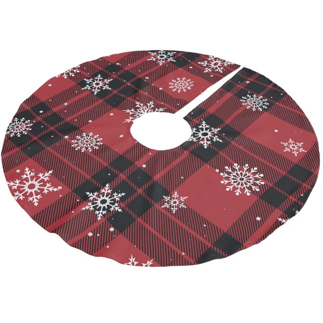 Jupon De Sapin En Polyester Brossé Plaid et Snowflakes (Angle)