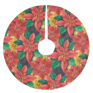 Jupon De Sapin En Polyester Brossé Poinsettias Noël Floral
