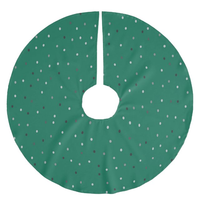 Jupon De Sapin En Polyester Brossé Pois d'argent sur vert (Devant)