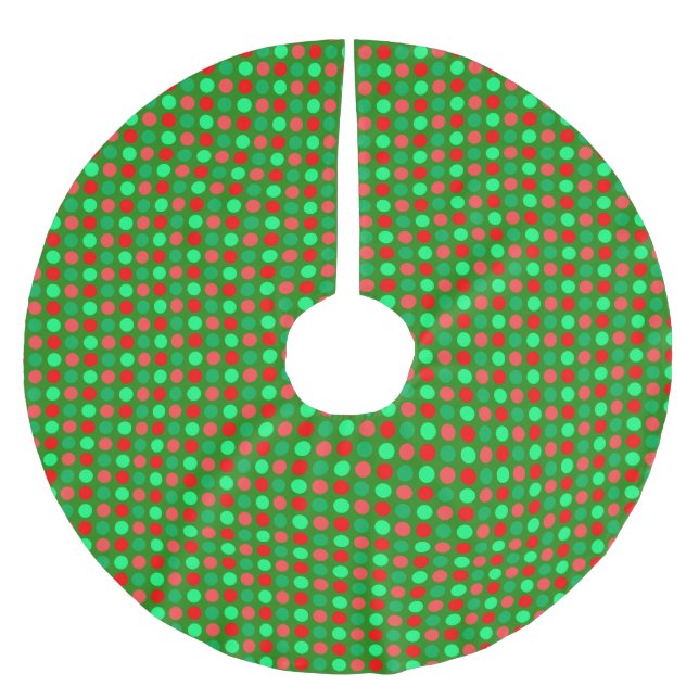 Jupon De Sapin En Polyester Brossé Pois verts et rouges sur vert (Devant)