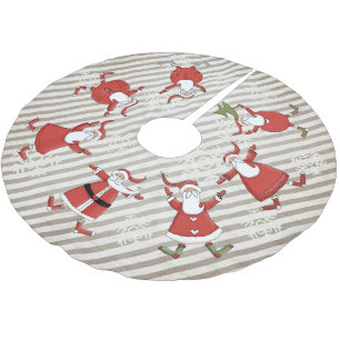 Jupon De Sapin En Polyester Brossé Prim Santas sur Grey Stripe de l'arbre de Noël