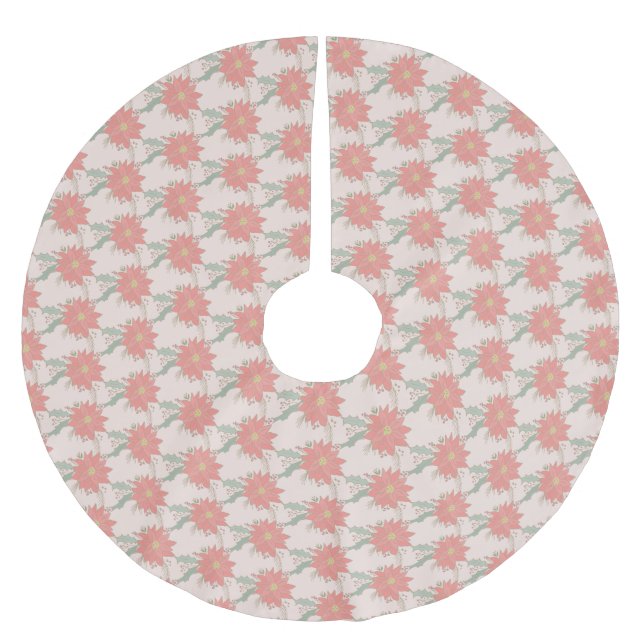 Jupon De Sapin En Polyester Brossé Pulvérisateurs Poinsettia et Holly (Devant)