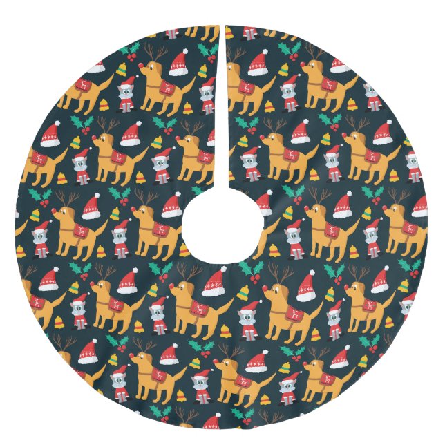 Jupon De Sapin En Polyester Brossé Pups de Noël (Devant)