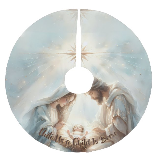 Jupon De Sapin En Polyester Brossé Radiant Holy Family Nativity Scene (Devant)