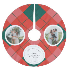 Jupon De Sapin En Polyester Brossé Red and Green Plaid Family Photo Christmas