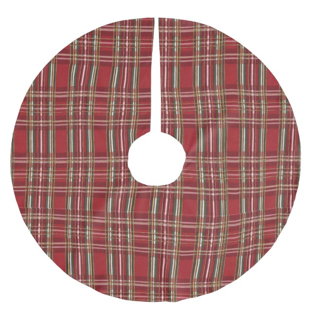 Jupon De Sapin En Polyester Brossé Red Christmas Plaid (Devant)