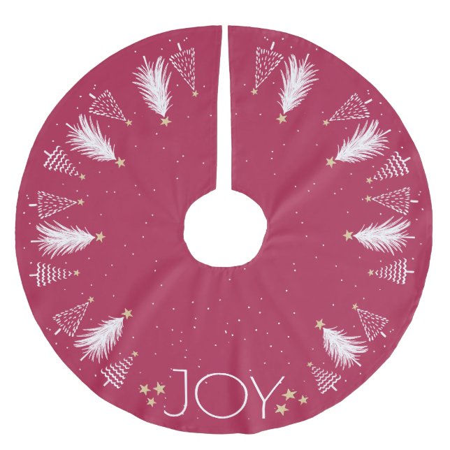 Jupon De Sapin En Polyester Brossé Red Christmas Tree Jupe Gold Stars (Devant)