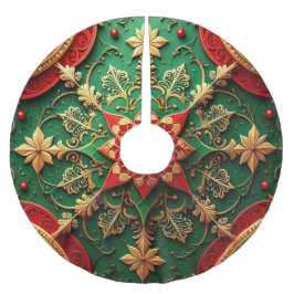 Jupon De Sapin En Polyester Brossé Red Gold Green Decorative Tree Skirt