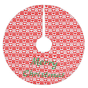 Jupon De Sapin En Polyester Brossé Red Hearts Plaid Motif Thunder_Cove