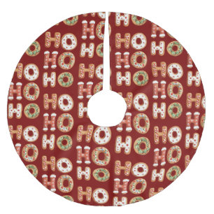 Jupon De Sapin En Polyester Brossé Red Ho Ho Ho Gingerbread Cookie Christmas