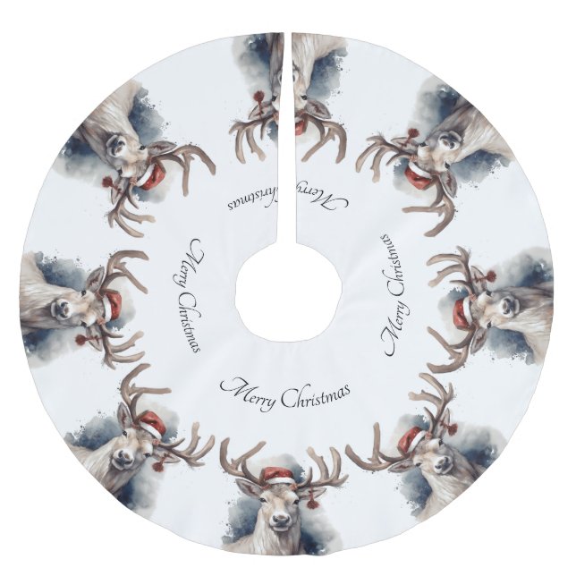 Jupon De Sapin En Polyester Brossé Reindeer de Noël, personnalisable (Devant)