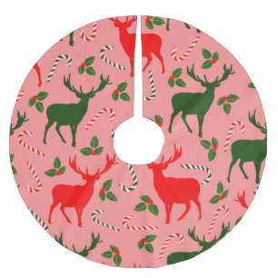 Jupon De Sapin En Polyester Brossé rennes de noël rose