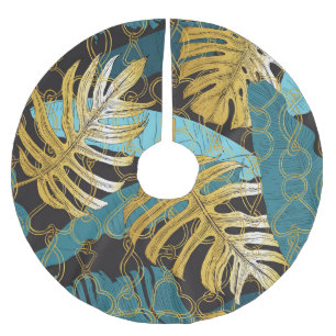 Jupon De Sapin En Polyester Brossé Rideau de chaîne d'or, feuilles tropicaux.